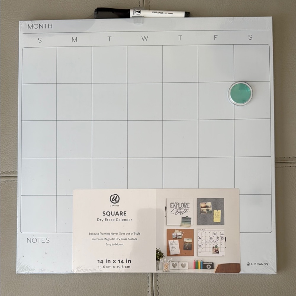 NWT U Brands 14" Square Dry Erase Calendar Board